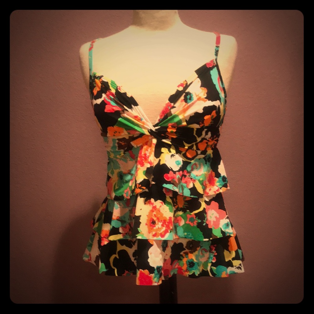 Medium 24th & Ocean Tiered Tankini Swimsuit top
